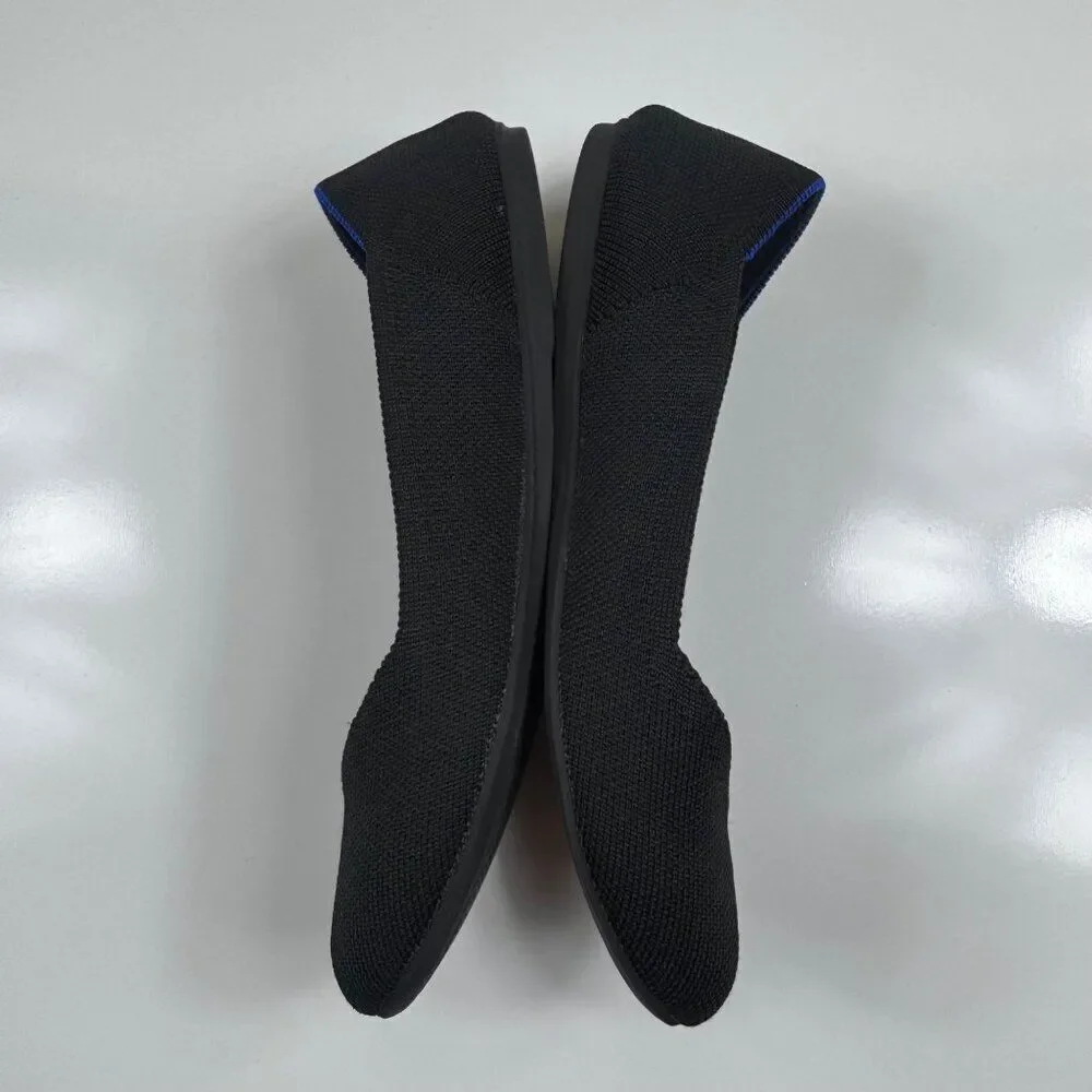 Rothy's the Flat Round Toe Knit Shoes Black Solid Womens 8 Washable Slip Ons